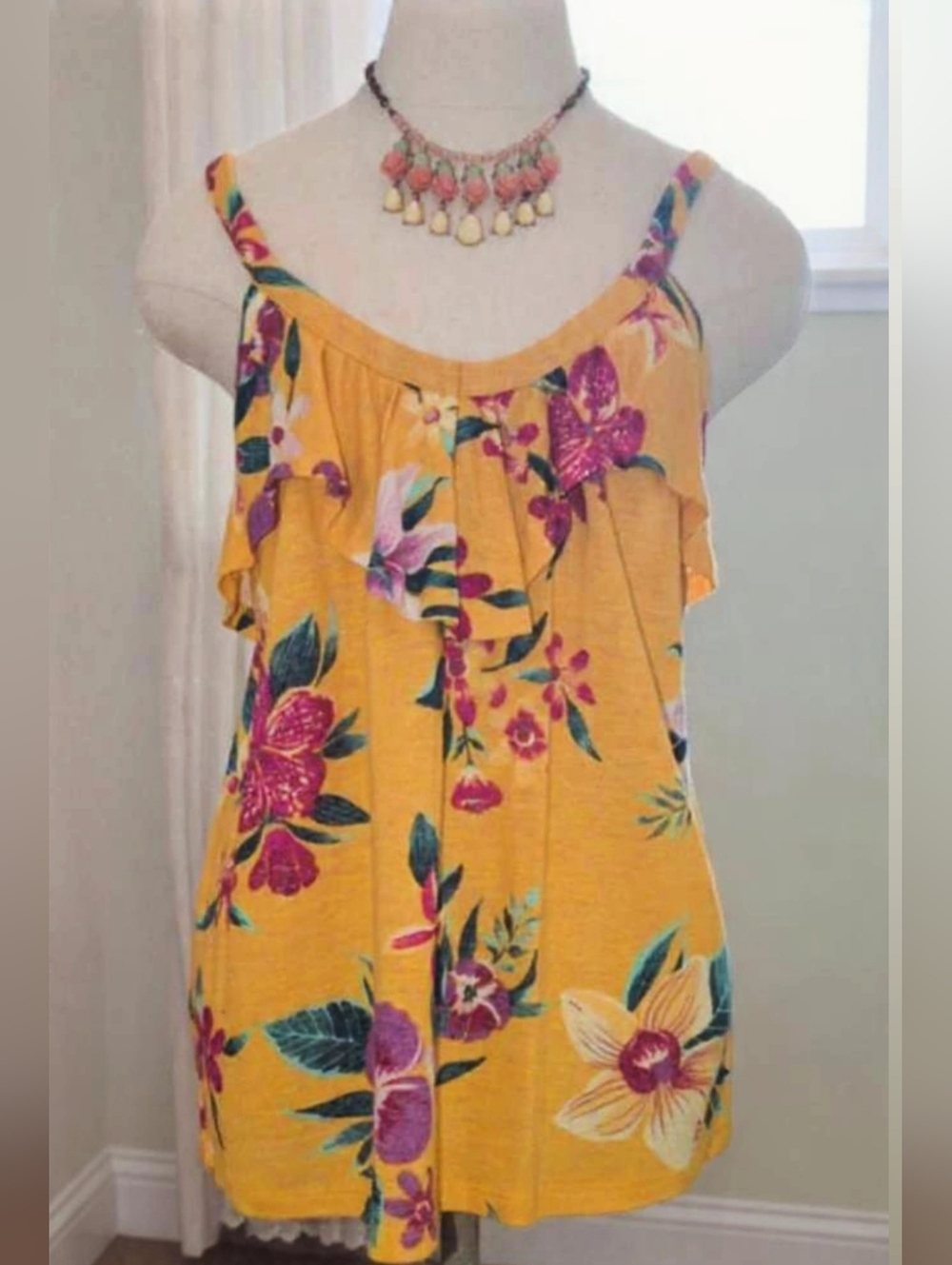 Old Navy Yellow Floral Ruffle Camisole
